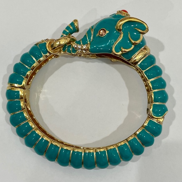 Rare Kenneth Jay Lane Raj Teal Elephant Clamper Bracelet
, EUC - Picture 7 of 16